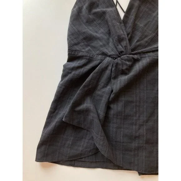 Aritzia WILFRED Pursuit Black Plaid Gauze V-Neck Twist Camisole Tank Top, Size M - Picture 7 of 16
